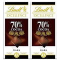 Lindt Excellence 70% Dark Cocoa Chocolate Bar 100g Pack of 2, Imported