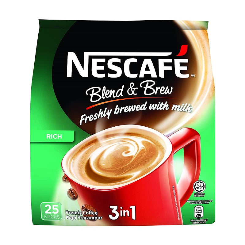 Nescafe 3 in 1 Rich Coffee 25 Sachets Bag of 475g Imported